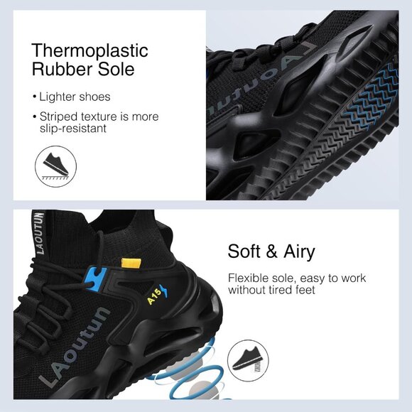 Men's Black Lightweight Comfortable Safety Shoes, Puncture Resistant Work Shoes - Picture 5 of 6